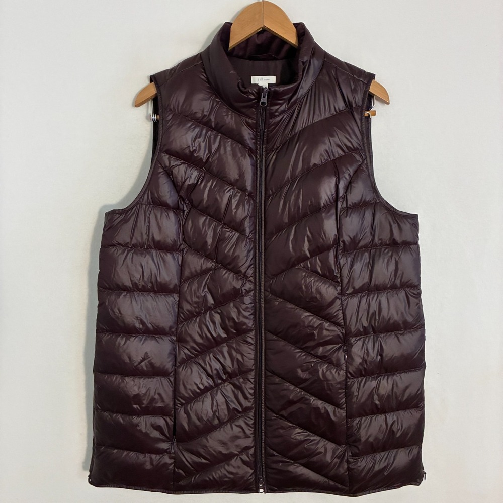 J Jill Down Puffer Vest Women's L Quilted Mock Neck Full Zip Outdoor Preppy